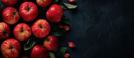 Poster - Dark background highlighting organic apples with copy space image.