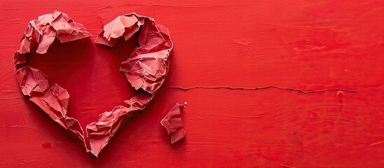 Aufkleber - A torn love letter on a vibrant red background with copy space image.