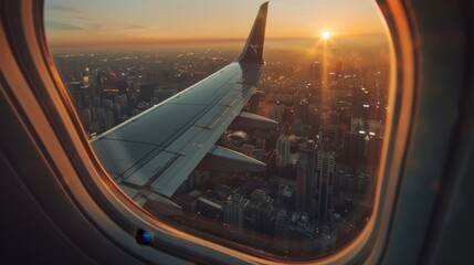 Golden Hour Flight Over Cityscape