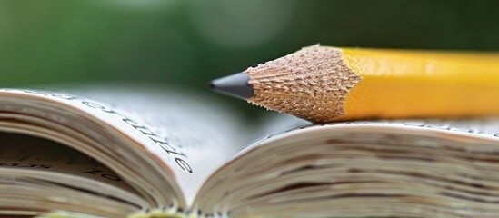 Aufkleber - A pencil beside a book with copy space image for your message.
