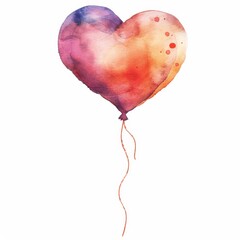a heart holding a balloon clipart, cute heart element, watercolor illustration, colorful, isolated on white background