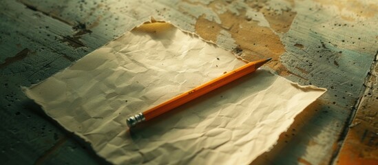 Poster - A pencil rests on a desk next to blank paper featuring an empty, creative mind, with copy space image.