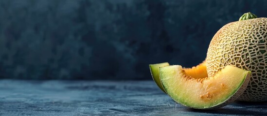 Poster - Sweet ripe melon displayed on a table with copy space image.