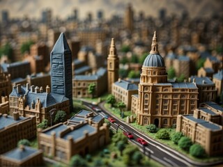 Poster - A miniature model of a city with intricate details. AI.