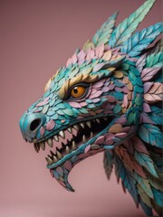 Wall Mural - A colorful 3D rendering of a dragon's head with intricate details. AI.