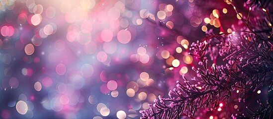 Poster - Purple or pink festive bokeh background with abstract fairy lights decor, ideal for festive greeting cards and wedding party decoration, featuring a soft defocused effect and ample copy space image.