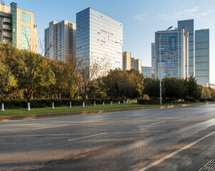 Wall Mural - Empty urban road and buildings in the city