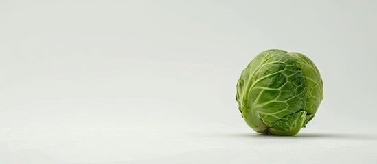 Poster - A Brussels Sprout on a white background with studio lighting, close-up details, and plenty of copy space image for text.