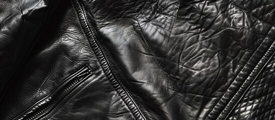 Aufkleber - Closeup of black leather texture as a jacket's fabric background with copy space image.
