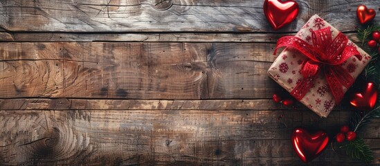 Poster - Valentine's day theme with copy space image on a wooden backdrop.