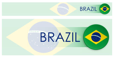 Wall Mural - Brazil flag horizontal web banner in modern neomorphism style. Webpage Brazilian country header button for mobile application or internet site. Vector