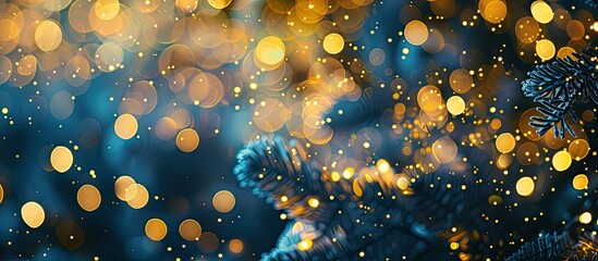 Poster - defocused golden christmas lights creating a bokeh effect with copy space image for wallpaper or new