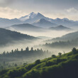 © Sanku - Misty Mountain Morning: A serene scene of a mountain range shrouded in morning mist, with hints of lush green valleys below.