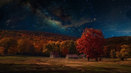 Wall Mural - Autumn skies clear, revealing a blanket of stars that twinkle overhead in the crisp night air.