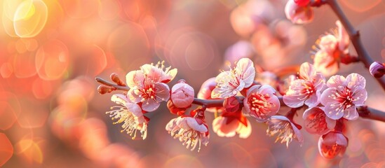 Spring blossoms on an apricot tree branch, providing a perfect copy space image.