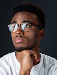 Wall Mural - A man with glasses is looking at the camera. He has a beard and a mustache. He is wearing a white shirt