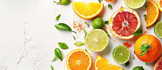 Poster - Background featuring fresh citrus fruits in copy space image.