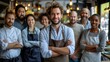 © ifoto - portrait of a group of team business owners and chefs standing in front at a restaurant with an apron