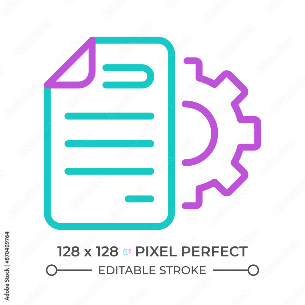 Document settings two color line icon. Digital record setup. Text ...