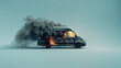 © Fox_Dsign - burning van with flames and smoke, isolated on blue background