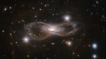 Wall Mural - view from space to a spiral galaxy and stars.