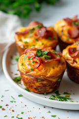 Wall Mural - A plate of mini muffins with bacon and parsley on top