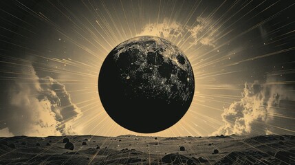 Wall Mural - full moon with back light grow in space with dark cloud in night sky.