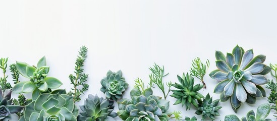 Sticker - Cacti and succulents on a white backdrop with a blank space for abstract designs in the image. Copy space image. Place for adding text and design