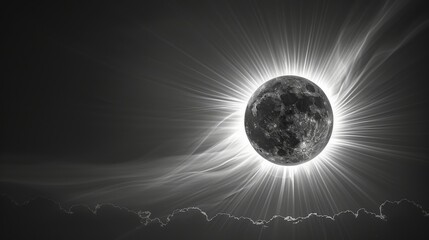 Wall Mural - full moon with back light grow in space with dark cloud in night sky.