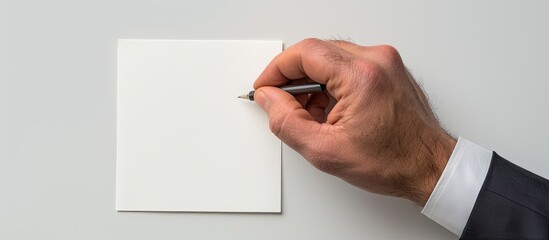 Wall Mural - A man's hand penning 'conflict of interest' on a blank note against a white backdrop for a business concept, with room for text or images. Copy space image. Place for adding text and design