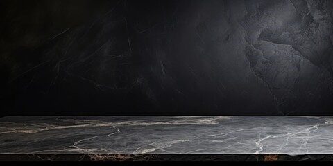 Poster - Dark Marble Tabletop with Black Wall Background