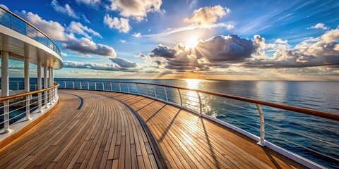 Poster - Luxury cruise ship deck with a panoramic view of the sea and sky, Luxury, cruise ship, deck, panoramic, view, sea