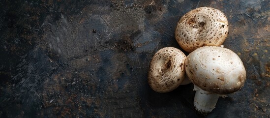 Wall Mural - A mushroom on a dark backdrop, perfect for a recipe idea with ample copy space image.