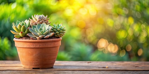 Sticker - Succulent plants in a terracotta pot against a natural background, succulent, plants, pot, terracotta, natural