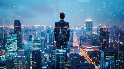 Wall Mural - The businessman overlooking skyline