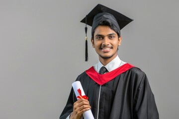 Happy Indian male graduate student with diploma.