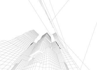 Modern architecture building vector 3d drawing