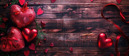 Poster - Valentine's day theme with copy space image on a wooden backdrop.