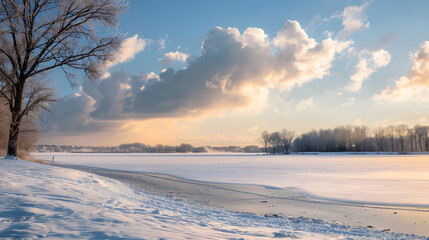 Wall Mural - Cloud over a frozen lake. Beautiful winter landscape