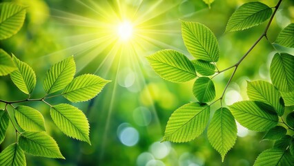 Wall Mural - Green leaves bathed in sunlight, nature, foliage, vibrant, greenery, sunlight, photosynthesis, growth, outdoors, environment, fresh