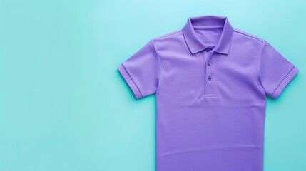 Wall Mural - A modern purple polo shirt on a solid light blue background.