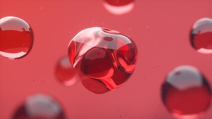 Poster - 3d abstract background with floating translucent red spheres on a red backdrop