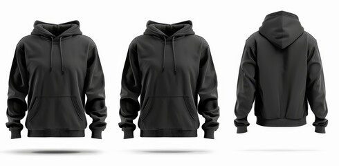 Black hoodie template with clipping path, hoody for design mockup and printing, isolated on white.
