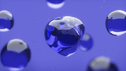 Poster - 3d abstract background with floating translucent blue spheres on a blue backdrop