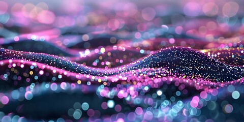 Poster - Colorful pixelated digital landscape representing mysterious behavior of virtual quantum particles. Concept Digital Art, Quantum Physics, Pixelated Design, Mysterious Behavior, Virtual Particles