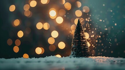 Poster - A Tiny Christmas Tree in a Snowy Scene