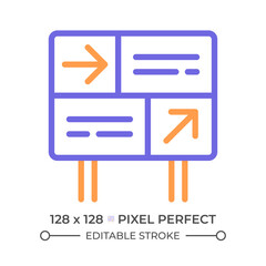 Wall Mural - Directional sign two color line icon. Train station. Navigation system. Railway platform. Way finding bicolor outline symbol. Duotone linear pictogram. Isolated illustration. Editable stroke