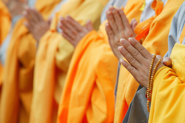 Sticker - Vietnamese nuns praying in a temple. France.