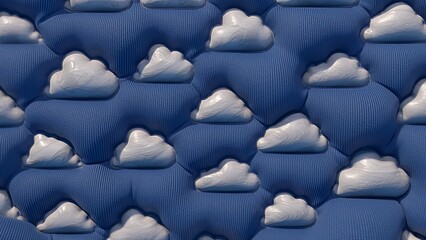 Animation of inflated white cloud shapes on a blue textured background, featuring a soft, fabric-like surface.