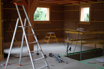 Canvas Print - Wooden structure of house under construction. France.